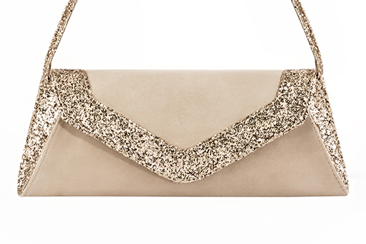 Dress clutch for wedding and parties in champagne white and gold leather - Profile view